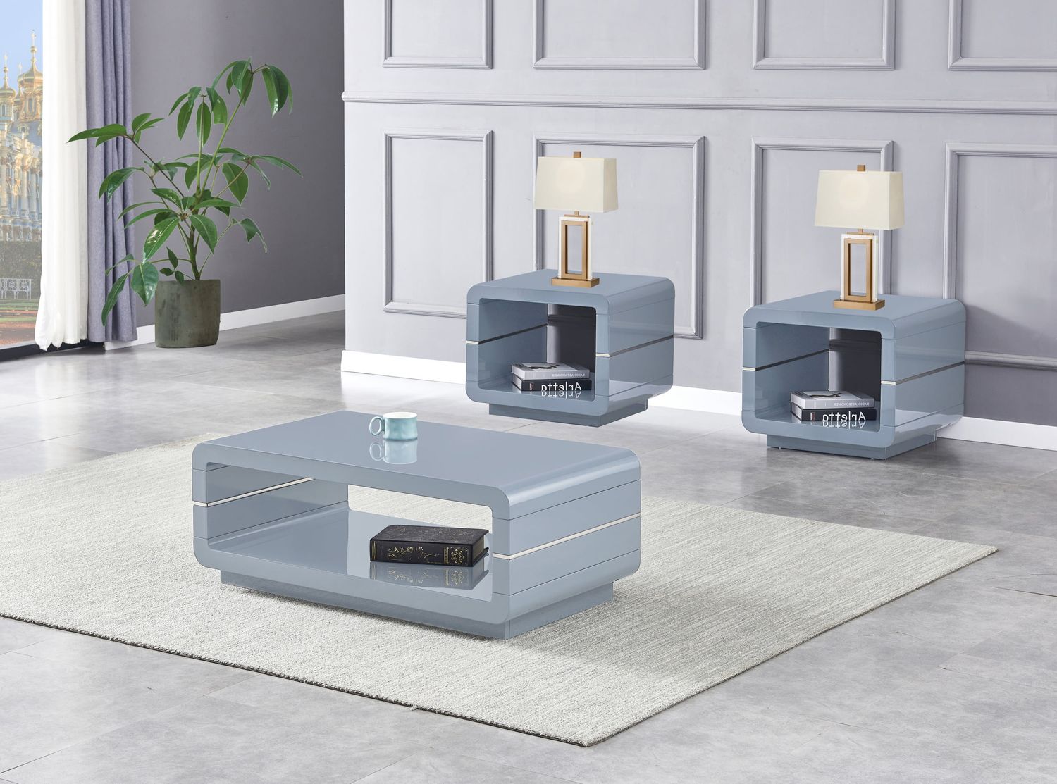 3PC GREY COFFEE TABLE SET