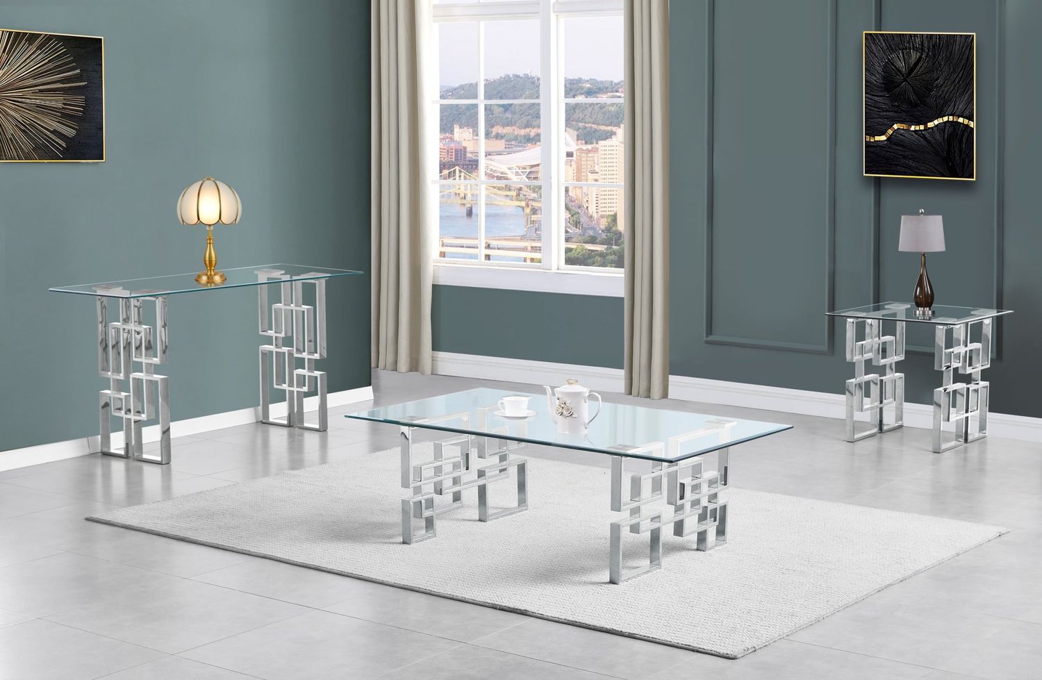 3PC SILVER COFFEE TABLE SET