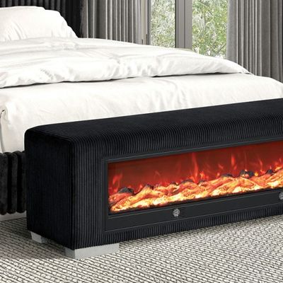BENCH W/ VISUAL WOOD LOG ELECTRIC FIRE PLACE