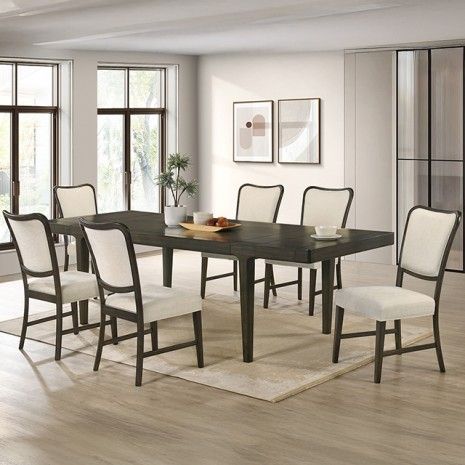 7PC DINING SET BEIGE AND WOODEN
