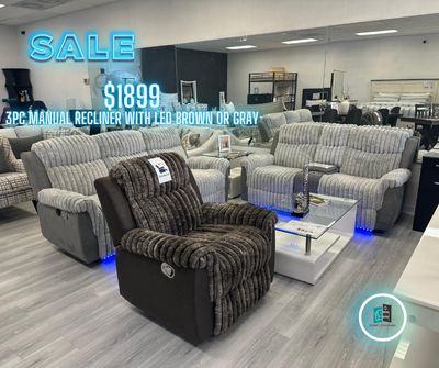 3PC MANUAL RECLINER SET WITH LED