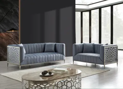 2PC GREY VELVET SOFA SET