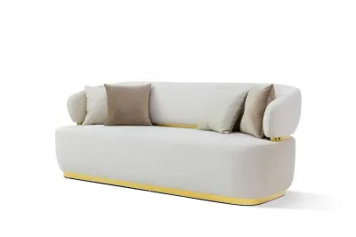 3PC SOFA SET WHITE WITH GOLD TRIM