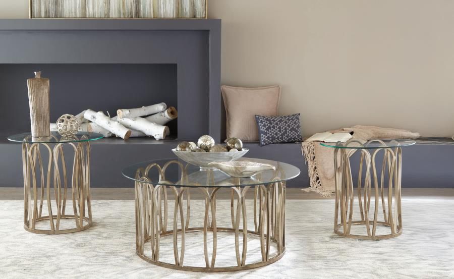3PC COFFEE TABLE SET GOLD