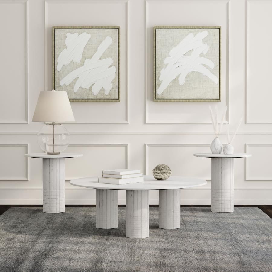 3PC WHITE MARBLE COFFEE TABLE SET