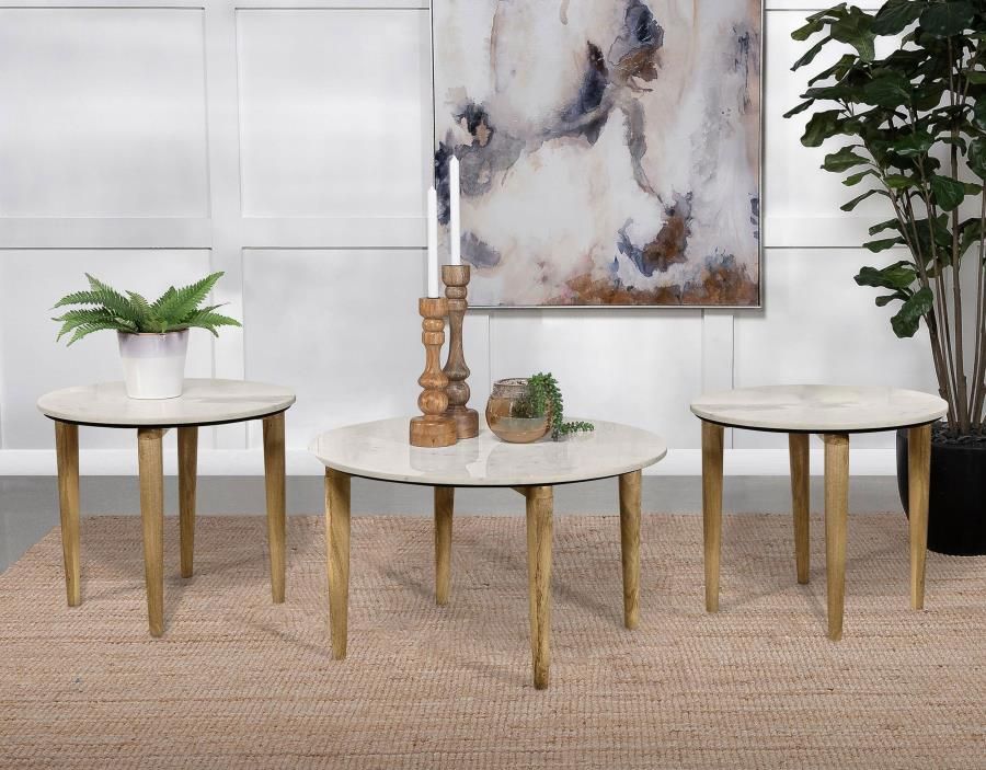 3PC COFFEE TABLE SET MARBLE WOODEN