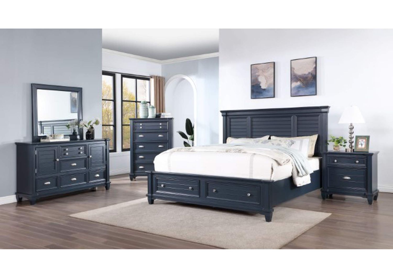 4PC BEDROOM SET WOODEN BLUE