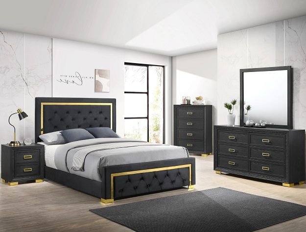 4PC BEDROOM SET BLACK AND GOLD