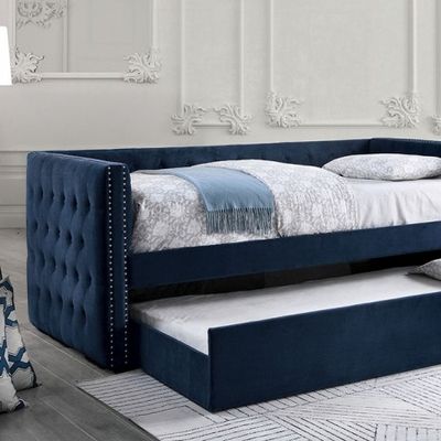 VELVET BLUE DAYBED WITH TRUNDLE