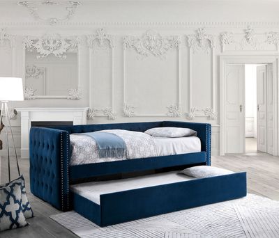 VELVET BLUE DAYBED WITH TRUNDLE