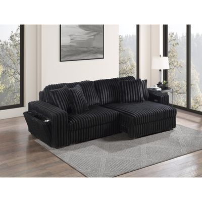 CORDUROY DOUBLE POWER SLIDER LOVESEAT CONVERTIBLE CHAISE W/ USB