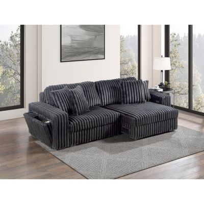 CORDUROY DOUBLE POWER SLIDER LOVESEAT CONVERTIBLE CHAISE W/ USB