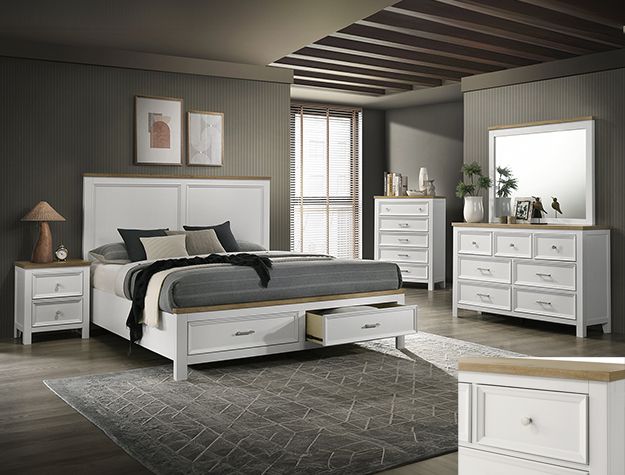 4PC WHITE WOODEN BEDROOM SET