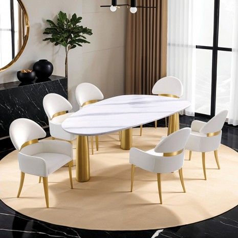 7PC WHITE AND GOLD LUXURY DINING SET