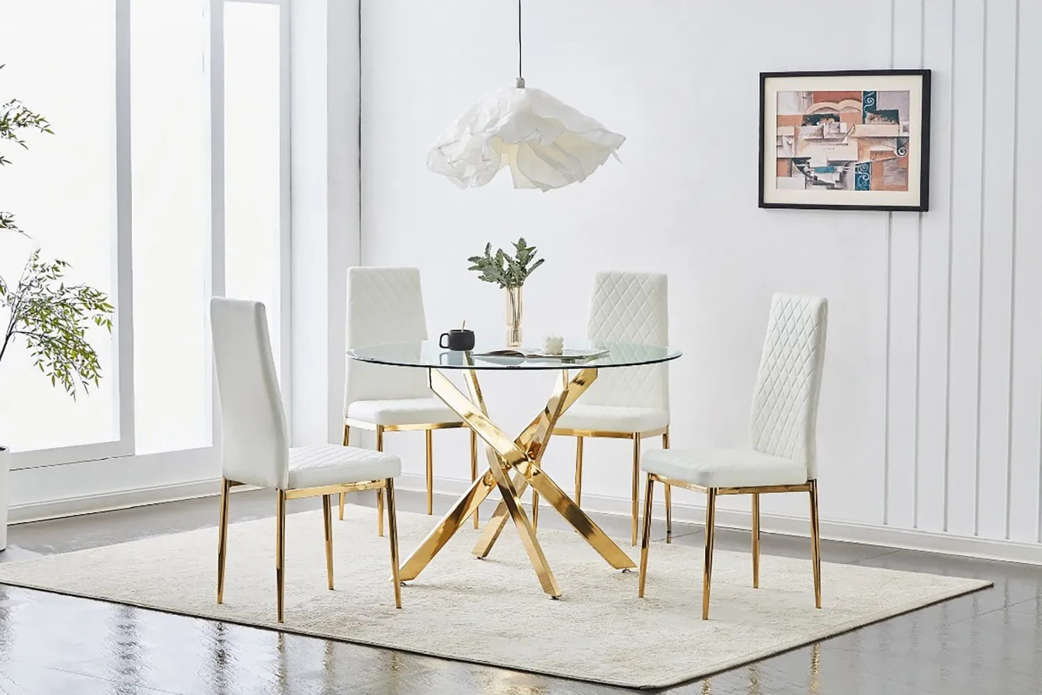 5PC GOLD AND WHITE DINING SET