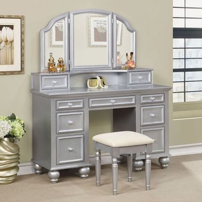 SILVER VANITY WITH STOOL