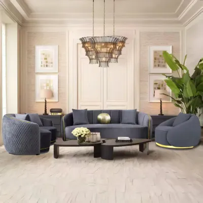 SOFA SET - GRAY WITH GOLD ACCENT
