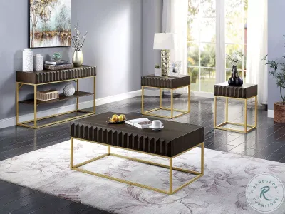 3PC COFFEE TABLE SET WALNUT/GOLD