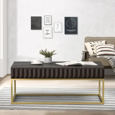 3PC COFFEE TABLE SET WALNUT/GOLD