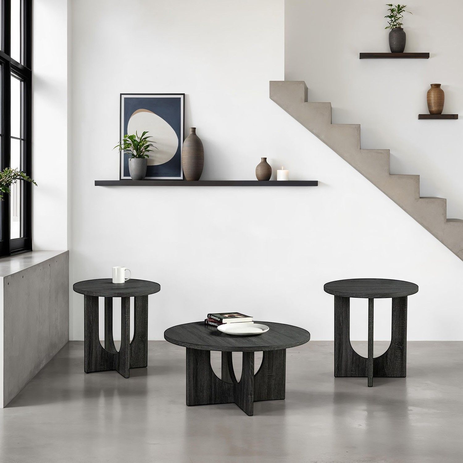 3PC BLACK WOODEN COFFEE TABLE SET
