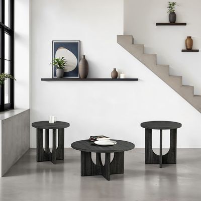 3PC BLACK WOODEN COFFEE TABLE SET