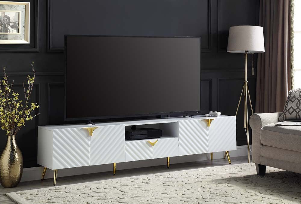 TV STAND WHITE AND GOLD