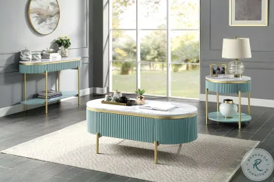 3PC COFFEE TABLE SET MARBLE GOLD AND BLUE