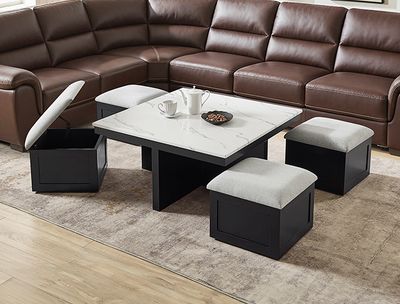 COFFEE TABLE W/4 STORAGE OTTOMAN