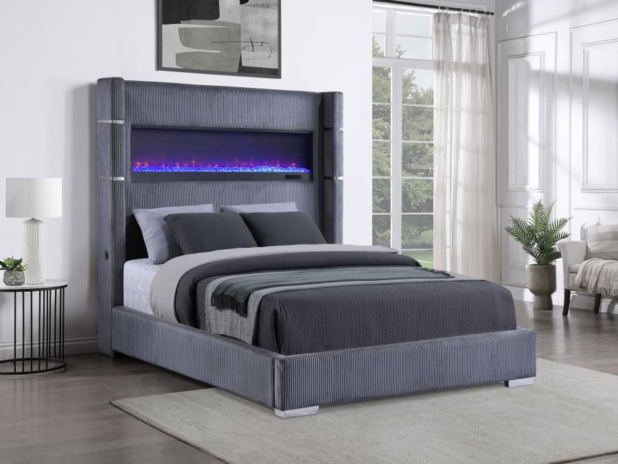 BEDFRAME WITH FIREPLACE DARK GREY