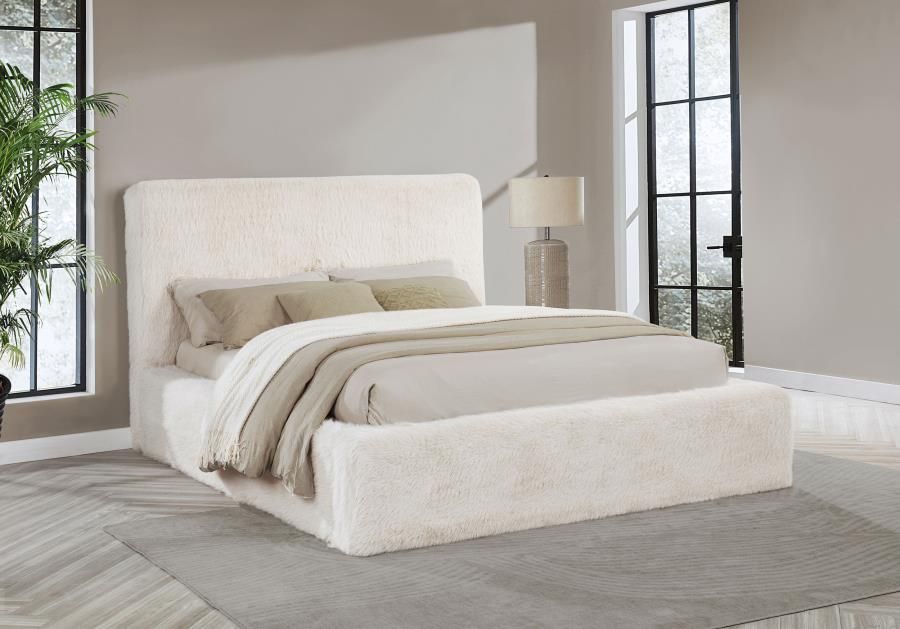 FAUX FUR UPHOLSTERED BED CREAM