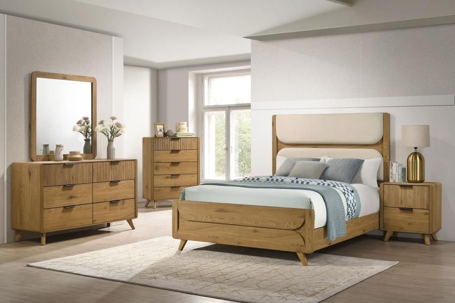4PC WOODEN LIGHT OAK BEDROOM SET