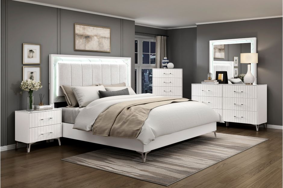 4PC WHITE MARBLE BEDROOM SET