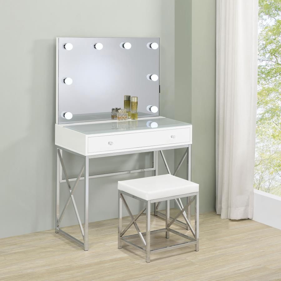 VANITY WITH LIGHT AND STOOL