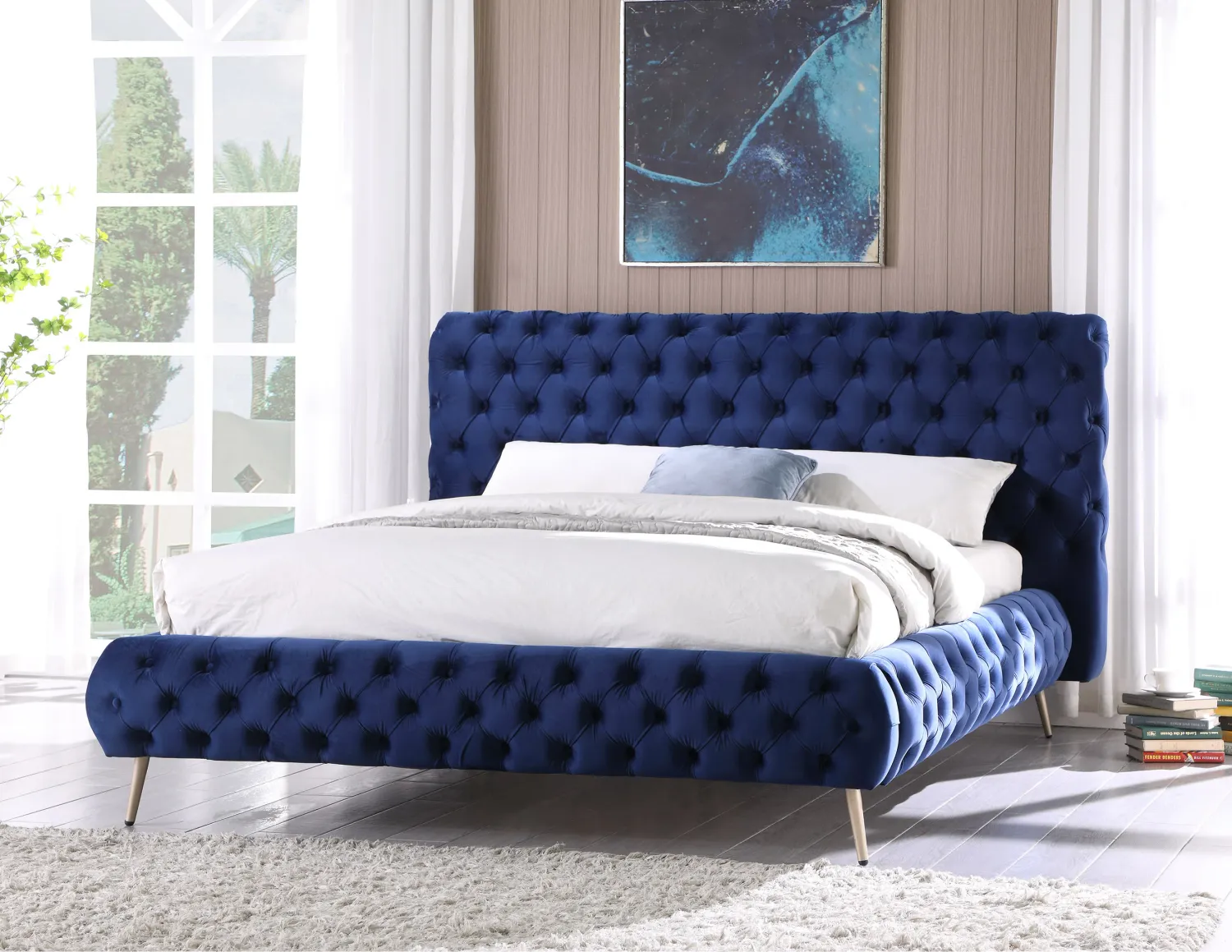 BLUE NAVY VELVET BEDFRAME