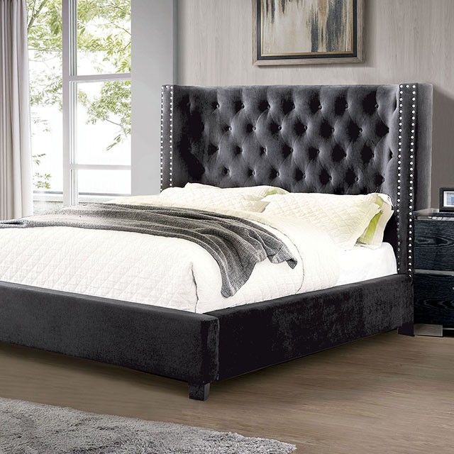 QUEEN BEDFRAME VELVET GREY