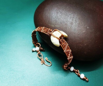 Regalia by Reyney Coral Crescent Wire Weave Copper Bracelet