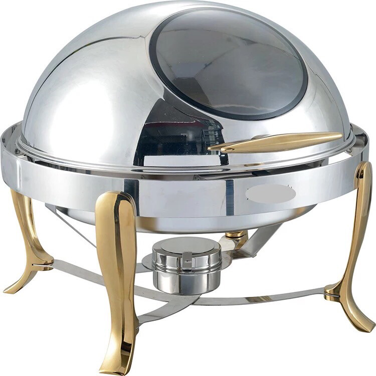 Chafing dish round with Gilt Leg food warmer