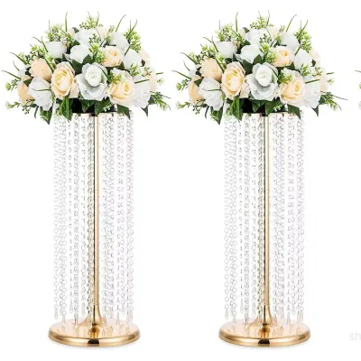Flower stand with hanging crystal beads
