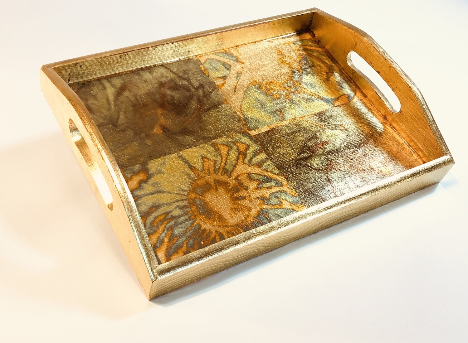 Gold Leafed “Sunbursts” Wood Serving Tray