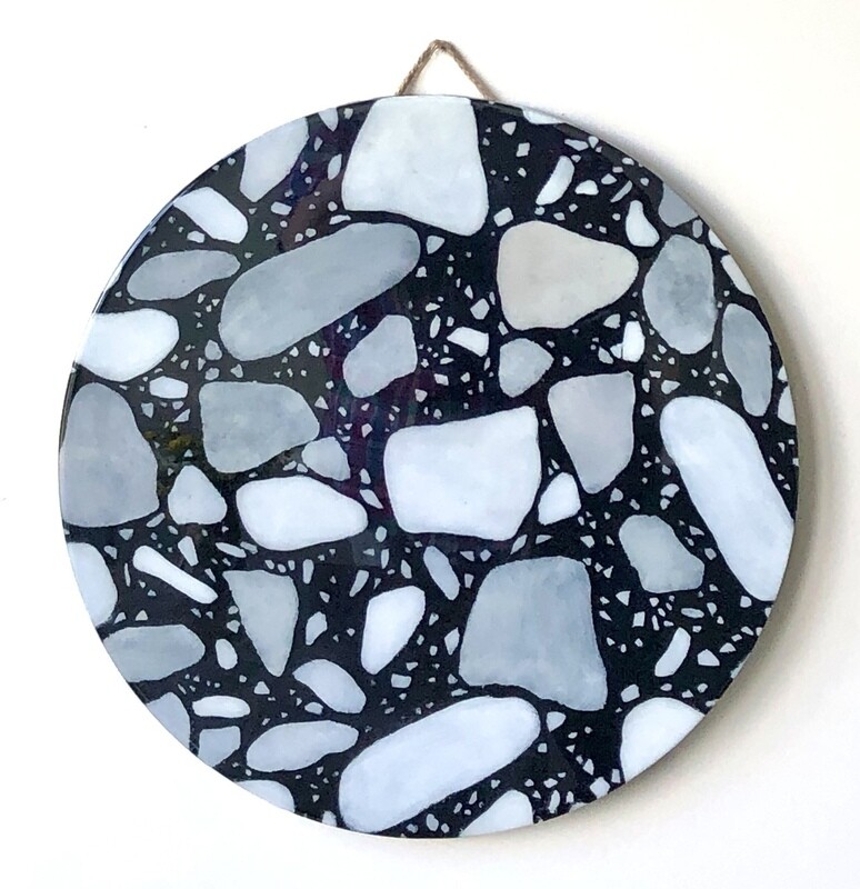 “Black &amp; White Stones” - Hand Painted Wood Serving Board/Platter