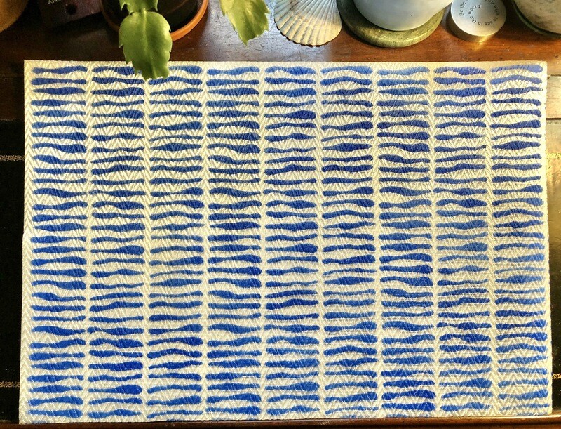 “Cobalt Screen” Set of Four Hand Stenciled Placemats