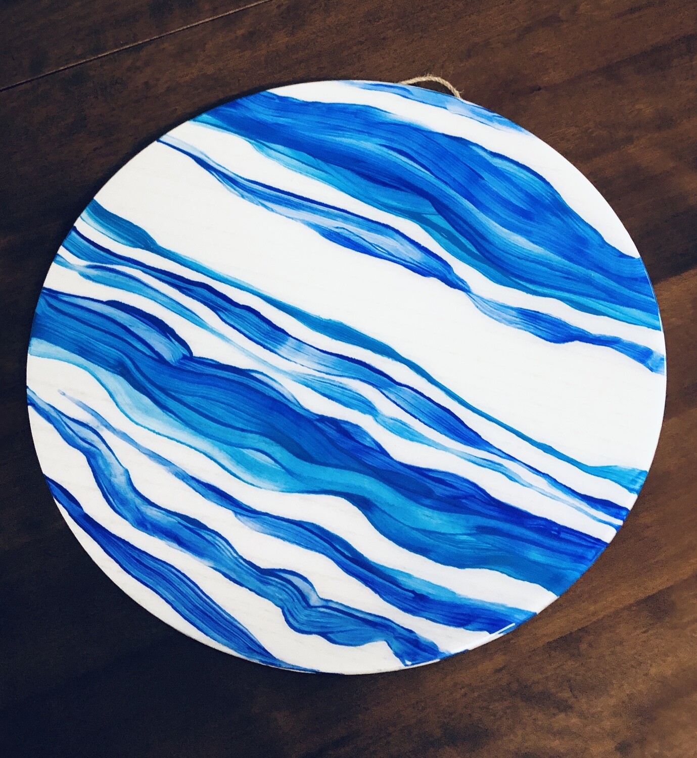 “Blue Wave” Hand Painted Wood Serving Platter