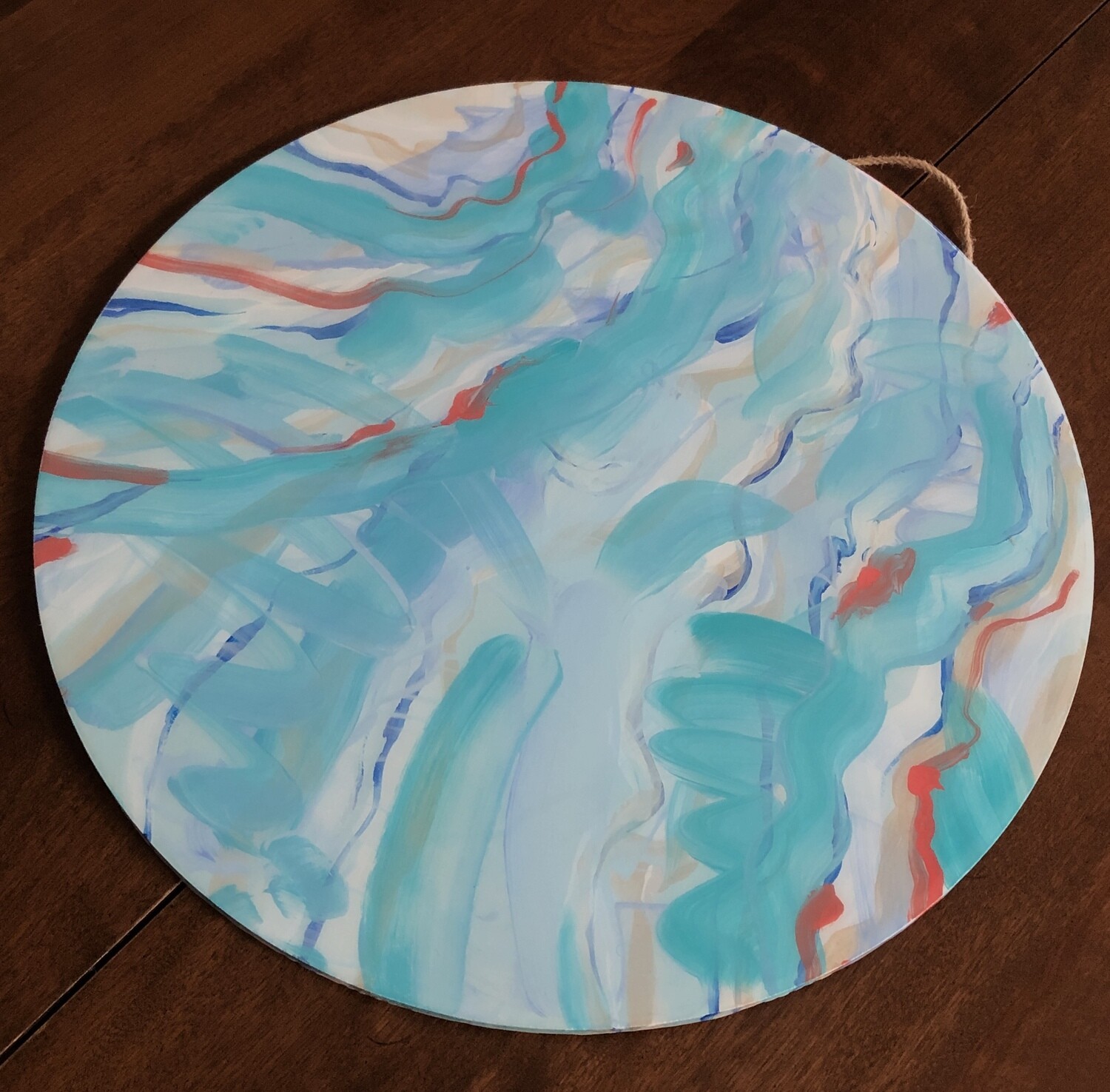 “Aqua View” Hand Painted Wood Serving Platter