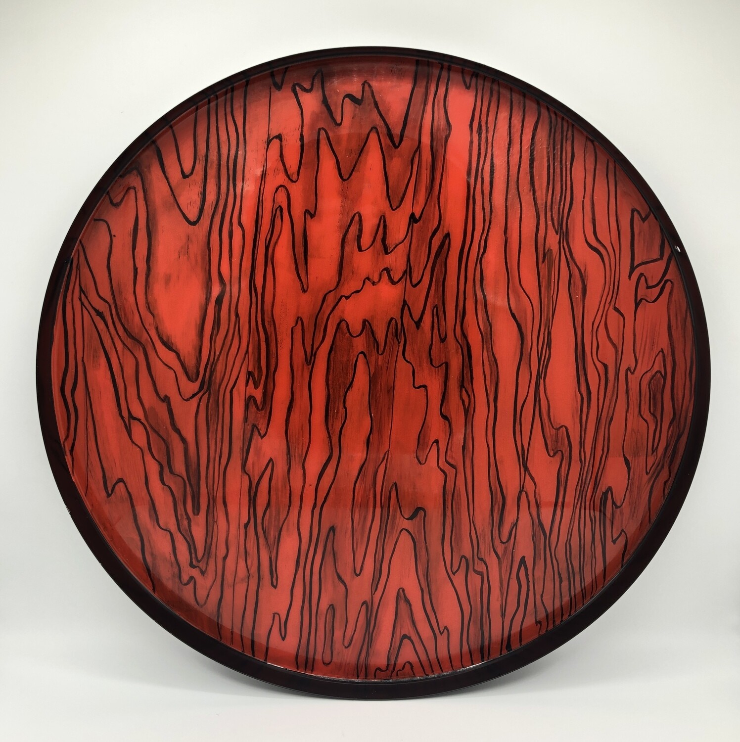 “Red Woodgrain” Hand Painted Metal Side Tray Table