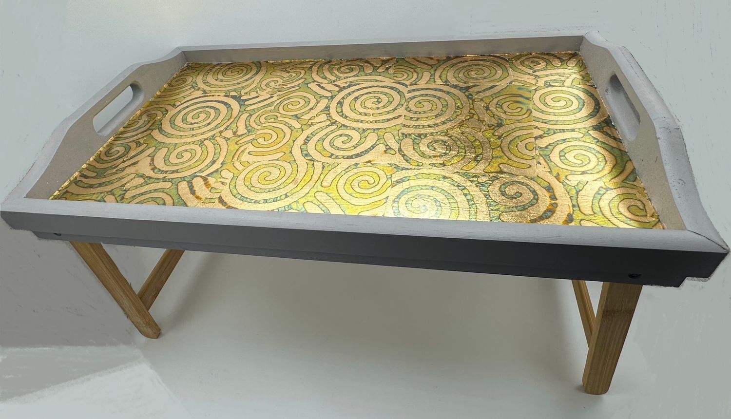 “Golden Spirals” - Hand Painted Bed/Serving Tray