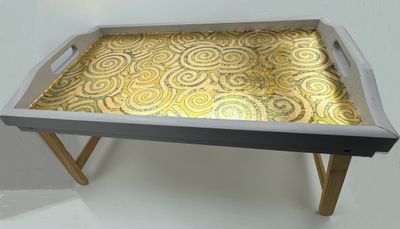 “Golden Spirals” - Hand Painted Bed/Serving Tray