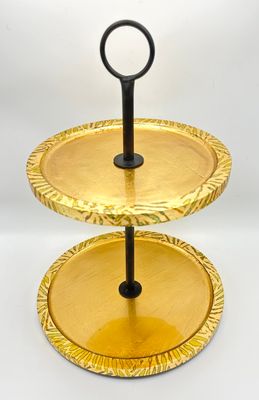 “Gold Leaf with Decorative Edge Trim” 2 Tier Round Server