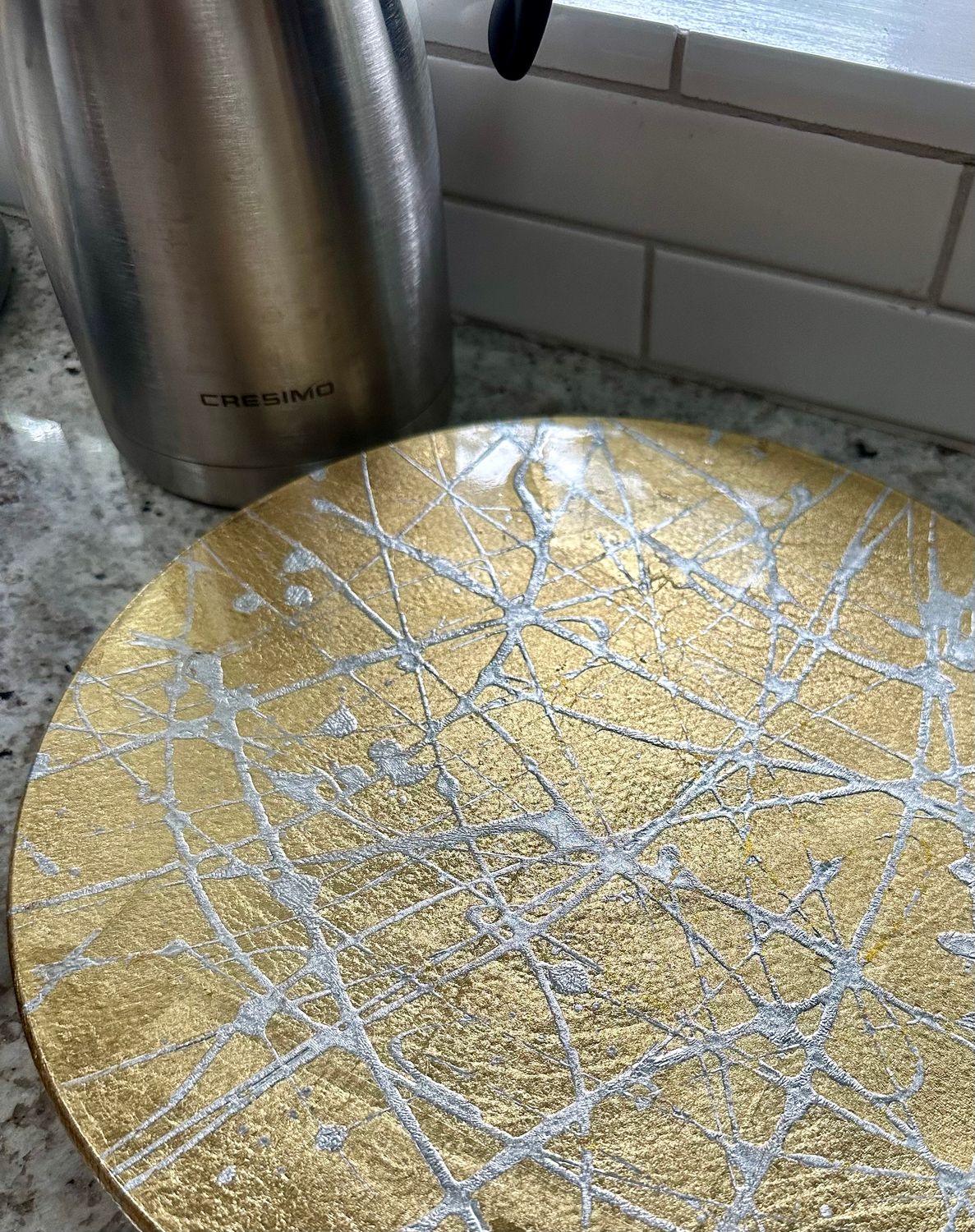 “Splatter Silver on Gold Leaf” Lazy Susan