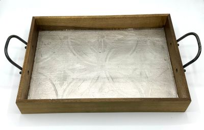 “Mariposa Plata” - Hand Painted/Gilded Wood Tray