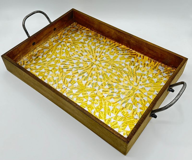 “Mosaic Starbursts” - Hand Painted/Gilded Wood Tray